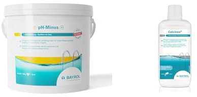 BAYROL e-pH-Minus Granulat 6 kg- senkt schnell & effektiv einen zu hohen pH Wert im Pool & Calcinex 1L - Haertestabilisator, verhindert Kalk- und Metallablagerungen