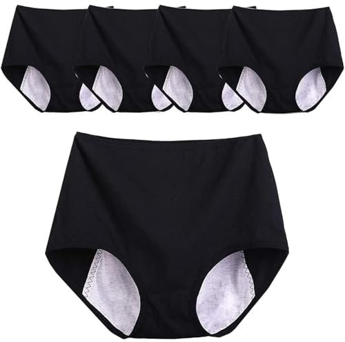 Menstruationsunterwäsche für Damen, Menstruationshöschen mit Hoher Taille, Postpartale Menstruationshöschen, Inkontinenz Unterwäsche, 5er-Pack Slips für Frauen und Mädchen(A,XXL)