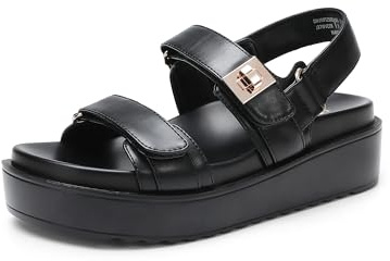 DREAM PAIRS dam kilsandaler, bekväma platåskor, rund tå casual uppklädda sommarsandaler med justerbara remmar, Svart-pu, 38 EU