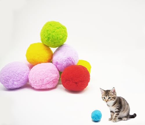 DJRDym Katzenspielzeugbälle, 10 Stück, hochwertige, weiche Bommelbälle für Kätzchen, 4,6 cm, lustiges, interaktives Katzen-Pompon-Spielzeug für gelangweilte Indoor-Katzen, Plüschbälle zum Basteln,