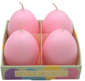 Dekohelden24 Candele a forma di uovo di Pasqua, in set da 4 pezzi, candele a forma di uovo di Pasqua, colore rosa pastello, dimensioni H/Ø 6,5 x 4 cm,