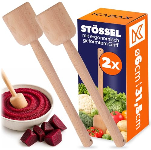 KADAX 2 schiacciapasseri in legno, 31,5 x 6 cm, schiacciapasseri per fermentazione crauti, schiacciapatate, pestello in legno, schiacciapatate, schiacciapatate, schiacciapatate, schiacciapatate