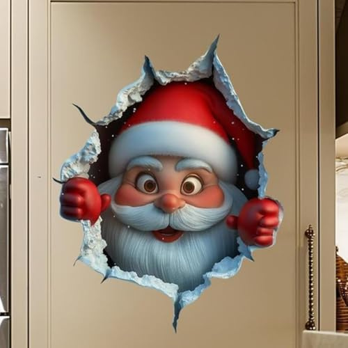 Adesivi natalizi per finestre, grandi, adesivi da parete creativi natalizi, Babbo Natale che sfondano la parete, grandi decalcomanie da parete rimovibili 3D di Babbo Natale, per decorazioni per