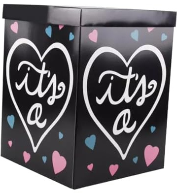 JOINPAYA Scatola Rivelazione Sesso Nascituro Pieghevole in Carta Nero Palloncini per Shower e Feste di Compleanno, Contenitore Decorativo per Bomboniere e Festa Gender Reveal