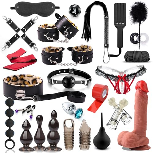 Sex Toys Couple Kit BDSM,Bondage 30 Pièces avec Menottes Sexy Érotique et Accessoires de Bondage pour Jeux Sexuels Adultes
