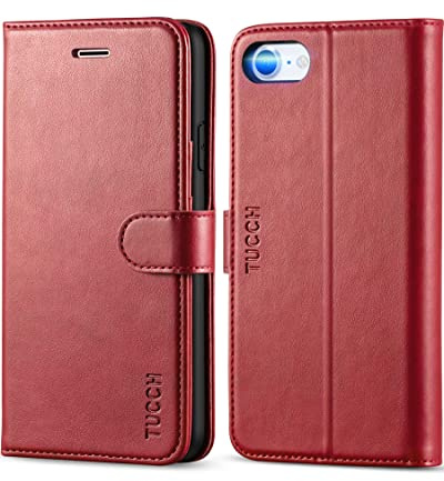 TUCCH Case for iPhone SE 5G 2022/2020 Mobile Phone Case iPhone 8/7 [TPU] [Card Slot][Stand Function][Faux Leather]Shockproof Protective Case Compatible with iPhone SE3/SE2/8/7 (4.7) Dark Red