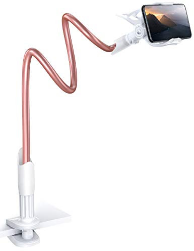 Lamicall Gooseneck Phone Holder, Flexible Holder for Bed - Lazy Arm 360 Adjustable Clamp Bracket for iPhone 17 16 15 14 Pro Max Air Plus, 13 12 11 Pro Max Mini, Xs XR, Samsung S23, Smartphones - Rose