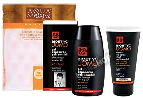 SET BIOETYC UOMO DOPO BARBA PER PELLI SENSIBILI: CREMA DA BARBA 3IN1 150ML+ GEL DOPOBARBA 120ML+ GUANTO SPUGNA