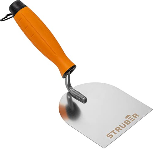 STRÜBER Maurerkelle (100 mm) Edelstahl Stukkateurkelle mit Softgriff - Gipserspachtel Rostfreie mit Gummigriff - Putzkelle - Stukkateurspachtel für Mauererarbeiten - Made in EU