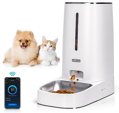 Nobleza Futterautomat Katze & Hund, 4L Automatischer Futterspender APP Gesteuert, 2,4 G WiFi intelligenter Automat mit Edelstahlnapf für Trockenfutter, 10s Sprachaufzeichnung, 1-10 Mahlzeiten pro Tag