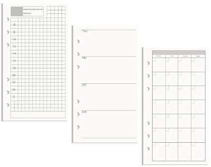 AxeWoodz Lot de 3 recharges de papier A6 non daté pour classeur, quotidien, hebdomadaire, mensuel, 6 trous, 135 feuilles/270 pages rechargeables