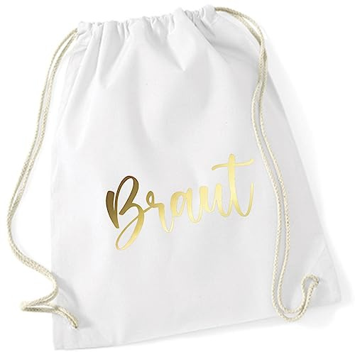 AWASG Turnbeutel JGA Team Braut zum Zuziehen | Stoffbeutel Baumwolle mit Kordel | Jutebeutel für Junggesellinnenabschied Accessoire Überraschungs-party (Weißer Beutel Braut)