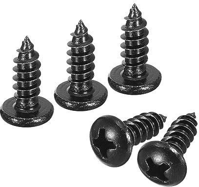 QUARKZMAN 100Pcs 4x12mm Tornillo Autorroscante de Cabeza Alomada Redonda Phillips, Tornillos Autoperforantes de Acero Inoxidable 304, Tornillo para Madera con Rosca Completa, Negro