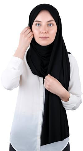 Black Jersey Scarf - Prayer Hijab Scarf For Women - Premium Quality Instant Hijab Ready To Wear - Perfect For Muslimah - Standard Size To Fit Most - 180cm x 80cm