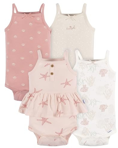 Gerber Baby Girls Multi-Pack Sleeveless Onesies Bodysuit, Starfish, 12 Months