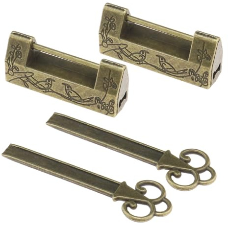 LT Easiyl Vorhängeschloss mit Vogel-Gravur, Vintage-Vorhängeschloss, antikes chinesisches Schloss, dekoratives Vorhängeschloss, Bronze, Schlüssel, Vorhängeschloss für Schrank, Schmuckschatulle,