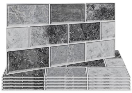 Fantasnight Black Grey Tile Stickers Vinyl Peel and Stick for Bathroom Kitchen 30x15cm Brick Self Adhesive Wall Tile Waterproof Stick on Backsplash for Living Room