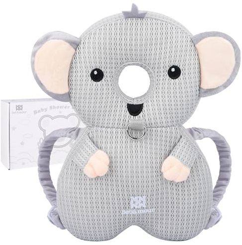 Bebamour Baby Toddlers Protezione per la testa, pr otezione per neonati regolabile per baby walker Protezione per testa e spalle(Grey Koala)