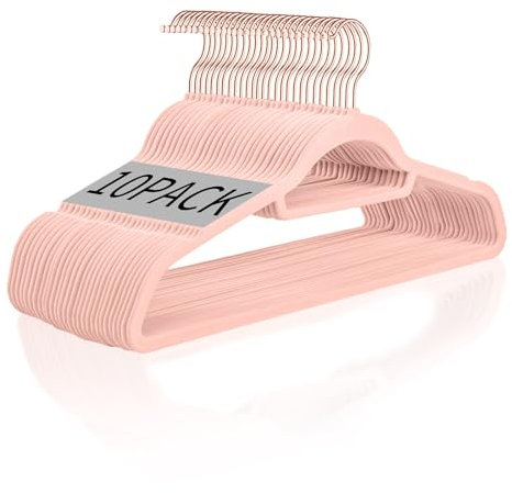 Uixxducc 10pcs / 20pcs Set Kleiderbügel Kinderkleiderbügel, Kinder Kleiderbügel Baby Kleiderbügel Mit Roségold-Haken, 360 Grad Drehbar, Samtbügel rutschfest (Rosa,10er)