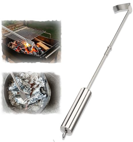 BBQ Ash Tool Poker, 32 Inches Stainless Steel Ash Removal Tool, BBQ Charcoal Rake, Coal Rake Grill Ash Scraper, Ideal for Charcoal Grills, Wood Burning Stoves and Pizza Ovens