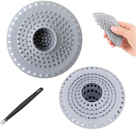 2 Pezzi Filtro per Capelli Doccia,Doccia Capelli Filtro in silicone,Filtro di Scarico Con clip in acciaio inossidabile,per Vasca da Bagno,Lavello da Cucina,Lavello e Doccia Normale