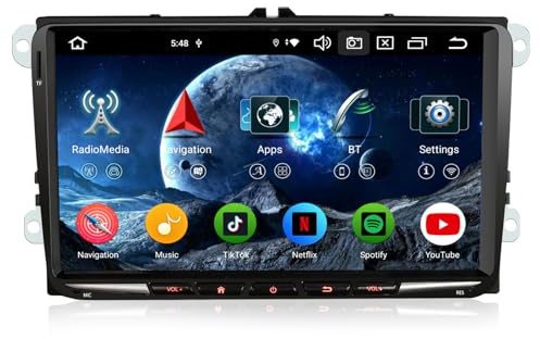 Erisin 9 Pulgadas 8-Core 4GB+64GB Android 16 Radio Coche GPS Navegador para Volkswagen Passat B6 Polo 6R Touran Golf 5/6 Tiguan T5 Seat Skoda Bluetooth 5.1 CarPlay Android Auto DSP WiFi Dab+ FM Ops