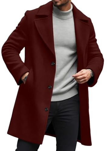 Oanviso Manteau Homme Hiver Long Laine Chaud Élégante Trench Coat Classique Manteaux Caban Parka Slim Fit Blazer Habillée Veste À Simple Boutonnée A Bordeaux L