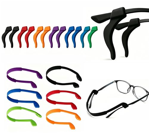 Glasses Ear Grips and Kids Eyeglasses Straps Set, 6 Pairs Silicone Ear Hooks + 6 Silicone Glasses Sport Strap, Anti-Slip Glasses Retainer for Kids & Adults, Daily, Sports, Universal Fit, Multicoloured
