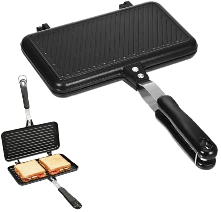 Appareil à croque-monsieur de camping double face en aluminium antiadhésif pour sandwich, gaufres et toasts, noir pour la cuisine et le petit déjeuner
