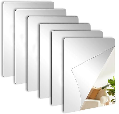 PYSEOSISE Espejos Adhesivos, 6 Piezas Azulejos de Espejo Adhesivos, Espejo Acrílico Rectangular Flexible para Baño Salón Dormitorio Decoración de Pared para Hogar