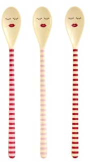 RICE Latte Löffel Set mit Streifen pink rot, Melamin BPA frei, Spülmaschinengeeignet bis 70°C - 3 Stück