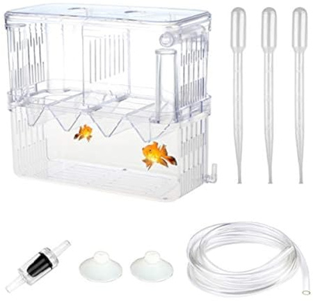 SENZEAL Upgrade Kunststoff Fischzuchtbehälter Multifunktionale Zucht Inkubator Box mit 3pcs Pasteur Pipette und einem Kunststoff-Rückschlagventil