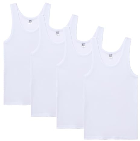 Abanderado Pack Camiseta de Tirantes Línea Original de Algodón 100% Hombre x4, Blanco, L