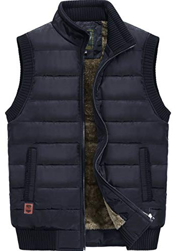XinYangNi Men's Winter Warm Outdoor Padded Puffer Vest Thick Fleece Lined Sleeveless Jacket Dark Blue US S/Asia L