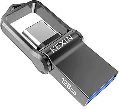 KEXIN Clé USB Type C 128Go USB 3.0 OTG Mini Clef USB 128 Go USB 3.0 en Métal Étanche, Cle USB Flash Drive 2 en 1 pour PC Dell XPS et Android Type C Smartphones (Xiaomi Oneplus), Noir