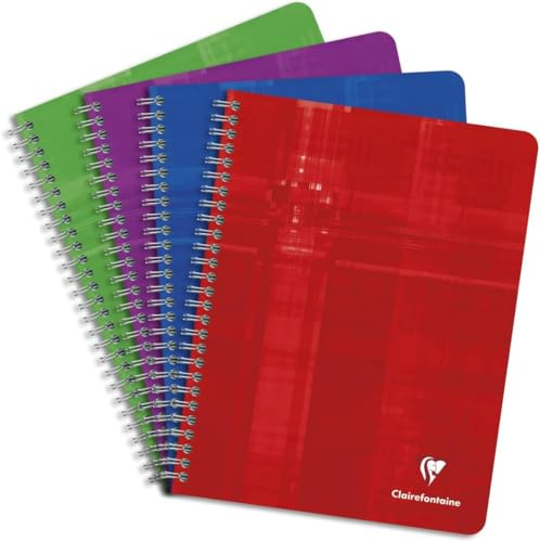 Clairefontaine 68761C Lot de 5 Cahiers à Spirale - 17x22 cm - 180 Pages Grands Carreaux - Papier Blanc 90 g - Couverture Carte Pelliculée - Couleurs Aléatoires