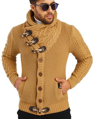 Leif Nelson LN5005N - Chaqueta de punto para hombre, corte ajustado, para invierno, para verano, moderna, de punto grueso, de manga larga, con capucha, color negro marrón XXL