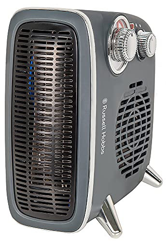 Russell Hobbs 1800W/1.8KW Electric Heater, Retro Horizontal/Vertical Fan Heater in Grey with Adjustable Thermostat, 2 Heat Settings, 20m² Room Size, Dial Control, RHRETHFH1001G with 2 Year Guarantee