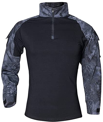 FENG T-Shirt Tattica Militare da Combattimento da Uomo Camicia Mimetica Slim Fit Manica Lunga Uniforme Militare Accessori Airsoft Caccia Escursionismo (M,Black Python)