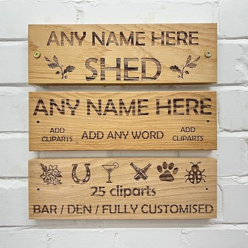 Wooden Signs Personalised Solid Oak Wooden Sign Plaque, Custom Engraved Wooden Name Plaques for Home Bar Bedroom Shed Decor, Wooden House Signs Gift, 30 x 9.5 x 2 cm