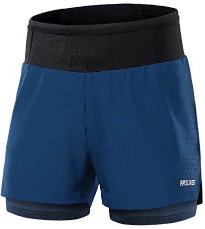 Doorslay Short de Course 2 en 1 pour Homme Short de Sport Taille Haute Short d'entraînement avec Poches pour Gym Jogging Tennis