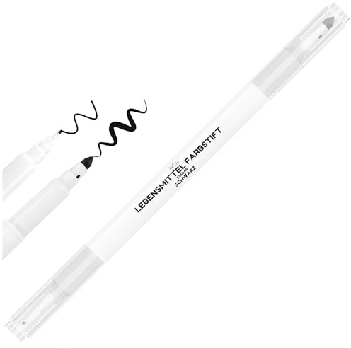 He-Ju Lebensmittelstift schwarz essbar mit zweifacher Spitzenausführung vegan, glutenfrei, Lebensmittelfarbe schwarz zum Malen und Schreiben auf Torten & Co. (1 Stück)