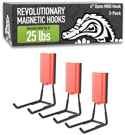 GATOR MAGNETICS MIDI 10,2 cm offene Haken, 11,3 kg, robuste Magnethaken für Stahloberflächen, patentiert, leicht zu lösen, rutschfester Griff – Aufbewahrung und Organisation, Garage, Schuppen, Zuhause