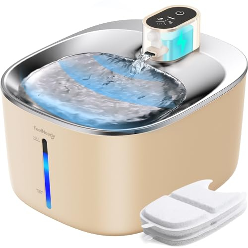 FEELNEEDY Fontaine a Eau Chat sans Fil avec Detecteur de Mouvement, 4L Fontaine à Eau pour Chat à Pile avec 4000mAh Batterie Rechargeable, Distributeur Silencieux en Acier avec 2 Filtre, Kaki Foncé