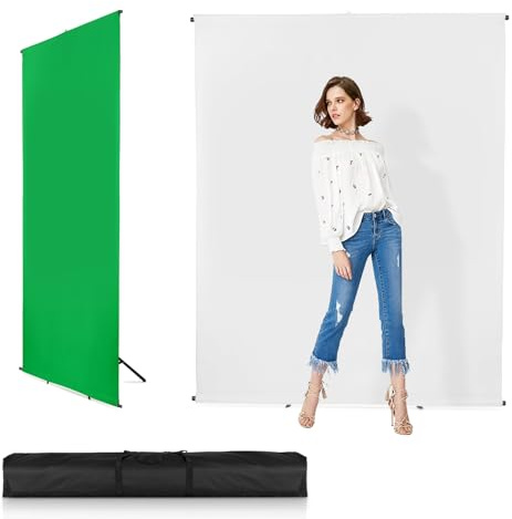 Vielseitiger Hintergrundständer, 5x6.5ft knitterfester zusammenklappbarer Hintergrund Chromakey-weißer/grüner Bildschirm für Fotostudio-Videoaufnahmen, Porträt-Headshot-Fotografie (2x1.5m /5x6.5ft)