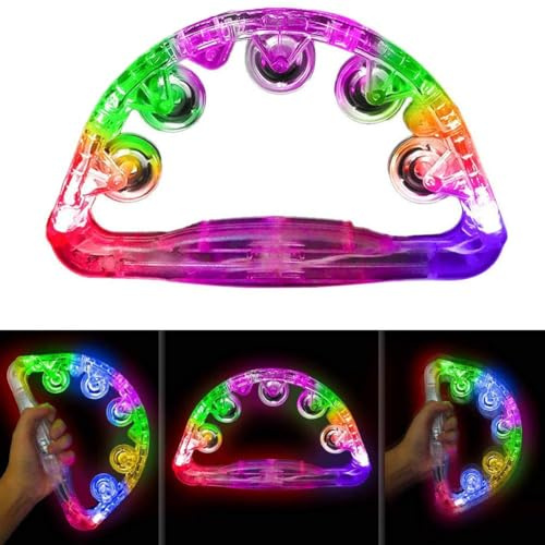 2 panderetas iluminadas, panderetas musicales con luces LED, panderetas intermitentes, instrumento de percusión de mano, pandereta con luz intermitente