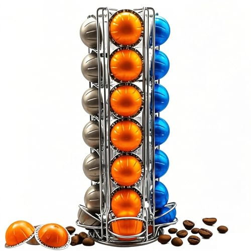 Wrobic Supporto Porta Cialde Vertuo per 35 Capsule Nespresso Vertuo con Organizzatore di Archiviazione e Spazio Extra per Coffee Mate con Rotolamento Silenzioso