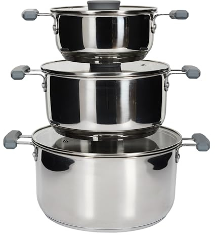 COOK CONCEPT, KC5228, Ensemble de cuisson polyvalent en acier inoxydable, poêle et casserole, rangement facile, compatible induction, dimensions 17, 21, 25 cm, couleur argent, Couleur Assorties