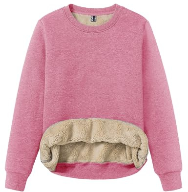 TACVASEN Damen Sweatshirt Pullover Rundhal Langarmshirt Baumwolle Pulli Herbst Winter Fleece Warm Casual Obertril Elegant Basic Tops Bluse Tops Rose L