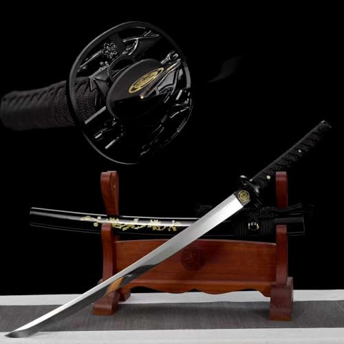 KWXPW Japanisches Wakizashi,Schnellarbeitsstahl Klinge mit Spiegelprozess,Holzscheide,handgefertigt Samurai-Schwert,echtes Katana fürSammeln,Ausstellen,Kendo-Training,Geschenk,Cosplay-78 cm